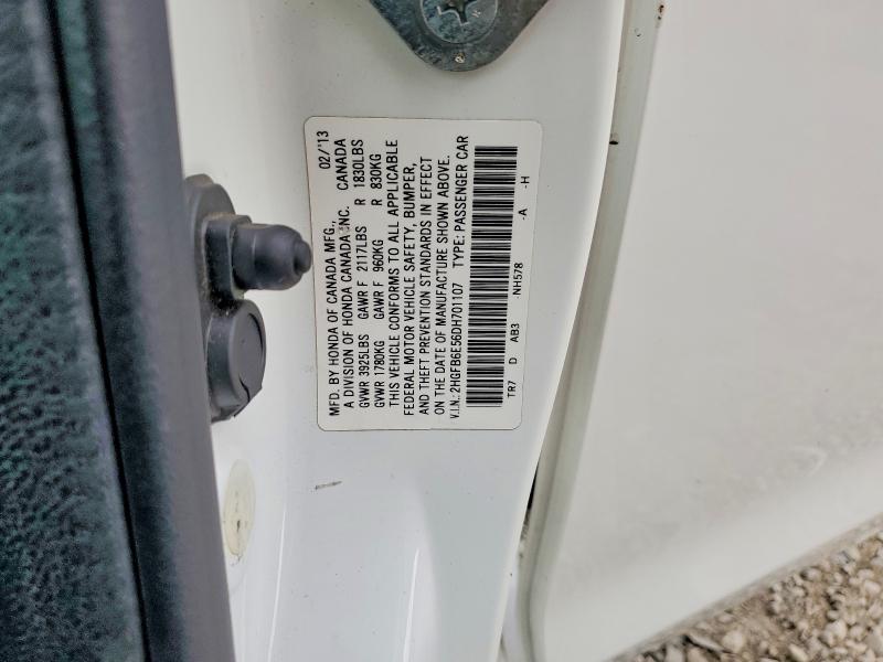 2013 Honda Civic მანქანა იყიდება აუქციონზე, vin: 2HGFB6E56DH701107, აუქციონის ნომერი: 58849216