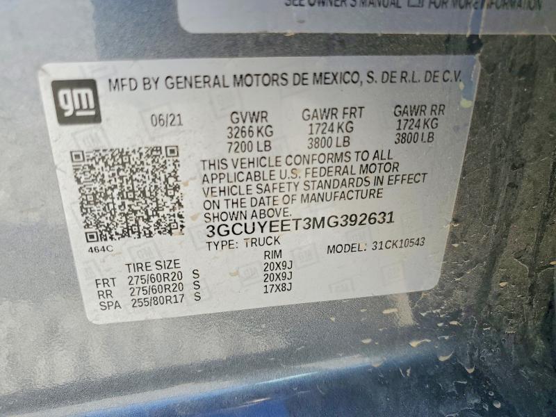 2021 Chevrolet Silverado მანქანა იყიდება აუქციონზე, vin: 3GCUYEET3MG392631, აუქციონის ნომერი: 56891936