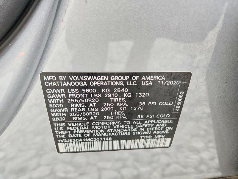 57867546 :رقم المزاد ، 1V2JE2CA1MC207148 vin ، 2021 Volkswagen Atlas Cross Sport مزاد بيع