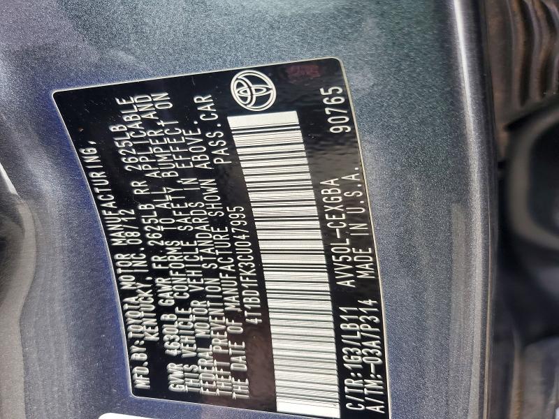 Aukcja sprzedaży 2012 Toyota Camry Hybrid, vin: 4T1BD1FK3CU047995, numer aukcji: 56090136