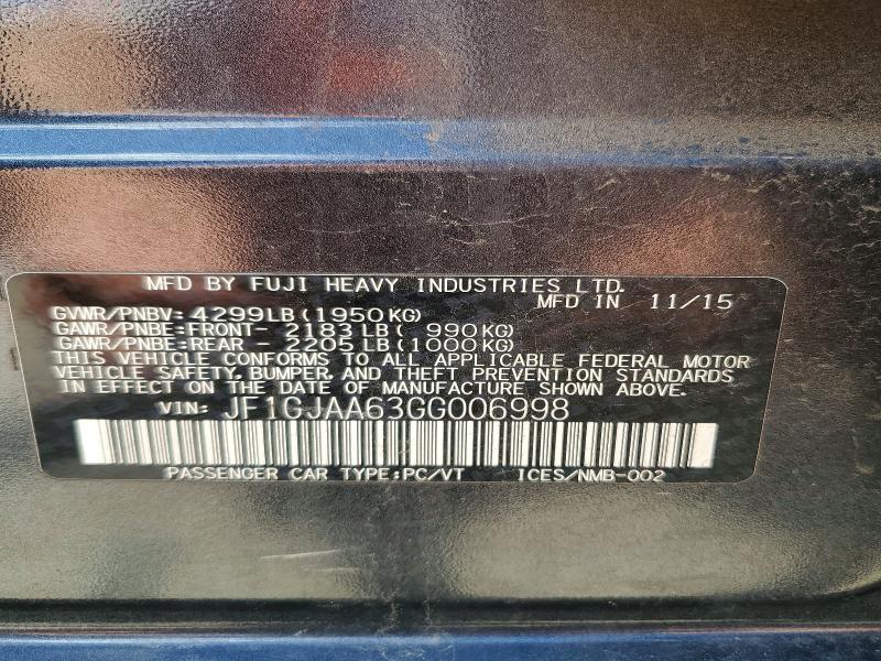 Aukcja sprzedaży 2016 Subaru Impreza, vin: JF1GJAA63GG006998, numer aukcji: 57142236