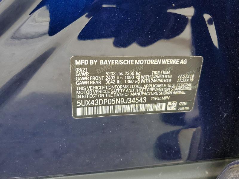 Aukcja sprzedaży 2022 Bmw X3, vin: 5UX43DP05N9J34543, numer aukcji: 57551836