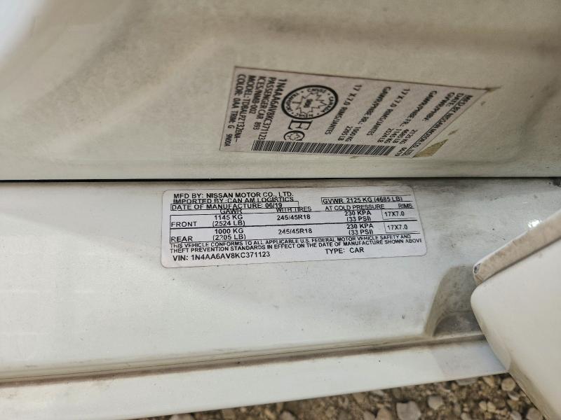 54969036 :رقم المزاد ، 1N4AA6AV8KC371123 vin ، 2019 Nissan Maxima مزاد بيع