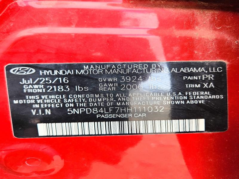 57708196 :رقم المزاد ، 5NPD84LF7HH111032 vin ، 2017 Hyundai Elantra مزاد بيع