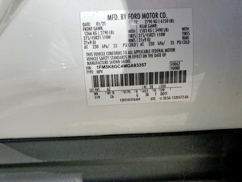 56730176 :رقم المزاد ، 1FM5K8GC4MGA83357 vin ، 2021 Ford Explorer مزاد بيع