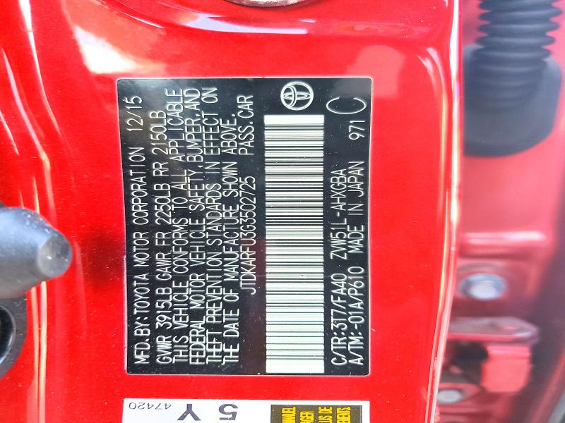 Aukcja sprzedaży 2016 Toyota Prius, vin: JTDKARFU3G3502725, numer aukcji: 59148416