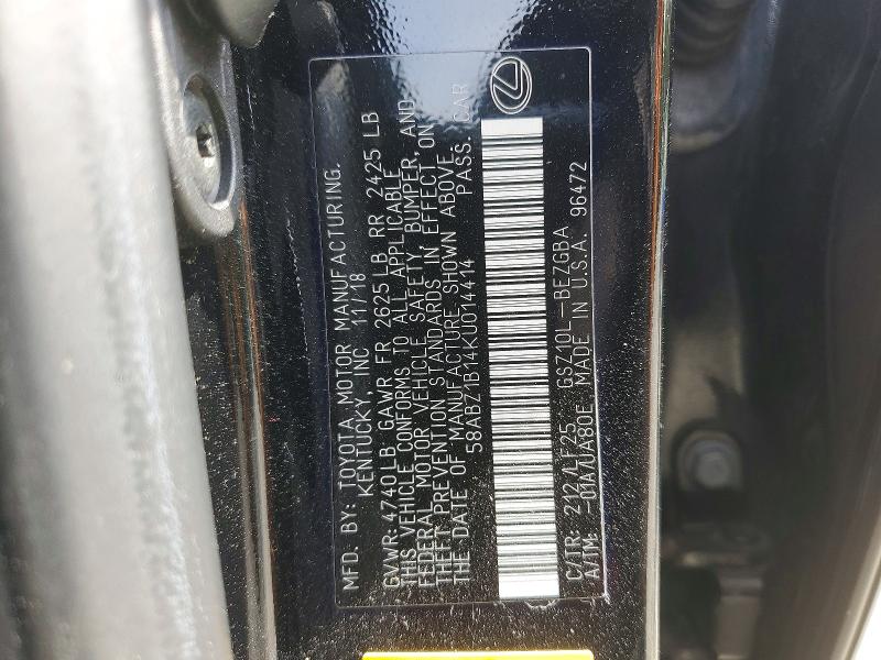 Продаж на аукціоні авто 2019 Lexus Es, vin: 58ABZ1B14KU014414, номер лоту: 56742846