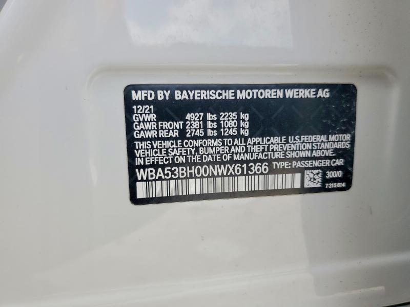 Aukcja sprzedaży 2022 Bmw 530, vin: WBA53BH00NWX61366, numer aukcji: 58215826