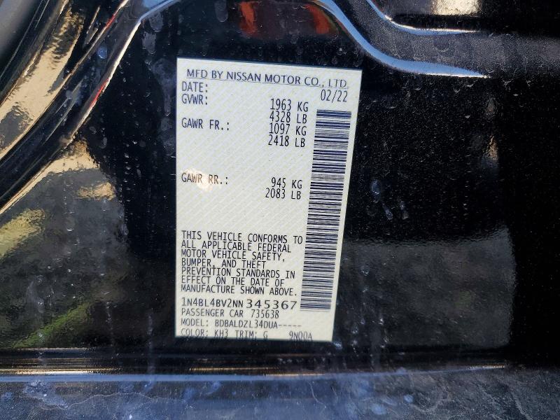 56987586 :رقم المزاد ، 1N4BL4BV2NN345367 vin ، 2022 Nissan Altima مزاد بيع