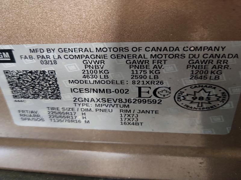 Продаж на аукціоні авто 2018 Chevrolet Equinox, vin: 2GNAXSEV8J6299592, номер лоту: 55355756