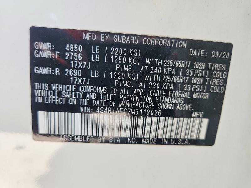 Продаж на аукціоні авто 2021 Subaru Outback, vin: 4S4BTAFC7M3112026, номер лоту: 57538776