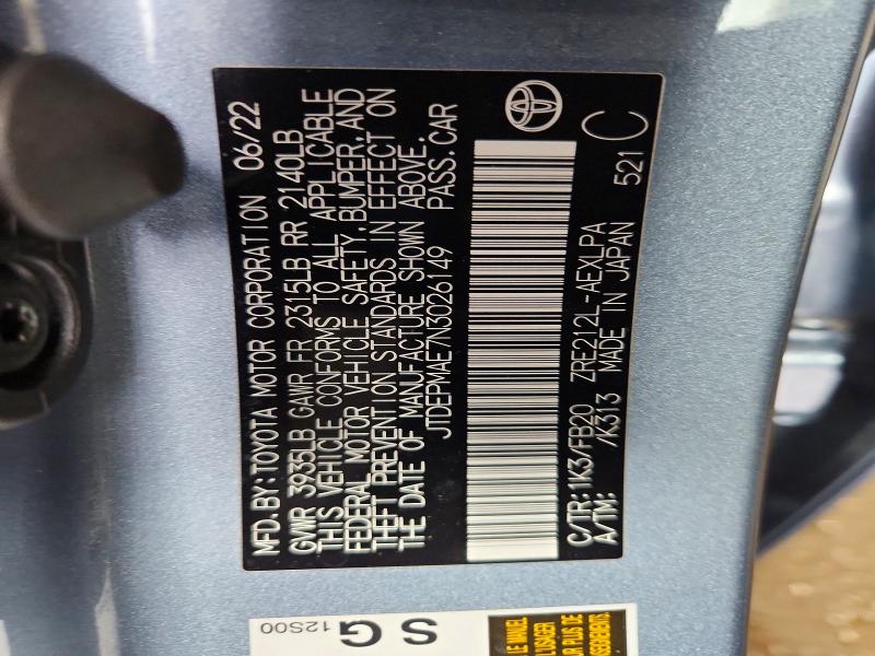 55737716 :رقم المزاد ، JTDEPMAE7N3026149 vin ، 2022 Toyota Corolla مزاد بيع