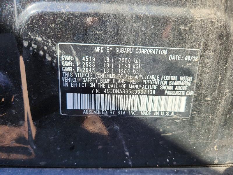 2019 Subaru Legacy მანქანა იყიდება აუქციონზე, vin: 4S3BNAS65K3007139, აუქციონის ნომერი: 55784596