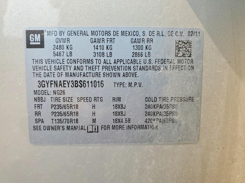 2011 Cadillac Srx მანქანა იყიდება აუქციონზე, vin: 3GYFNAEY3BS611016, აუქციონის ნომერი: 56715596