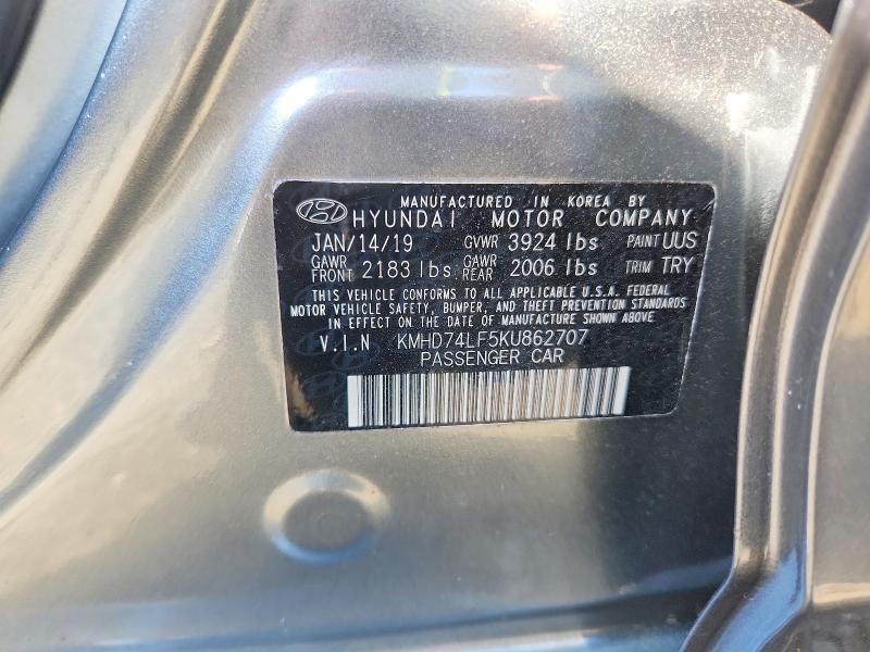 54974706 :رقم المزاد ، KMHD74LF5KU862707 vin ، 2019 Hyundai Elantra مزاد بيع