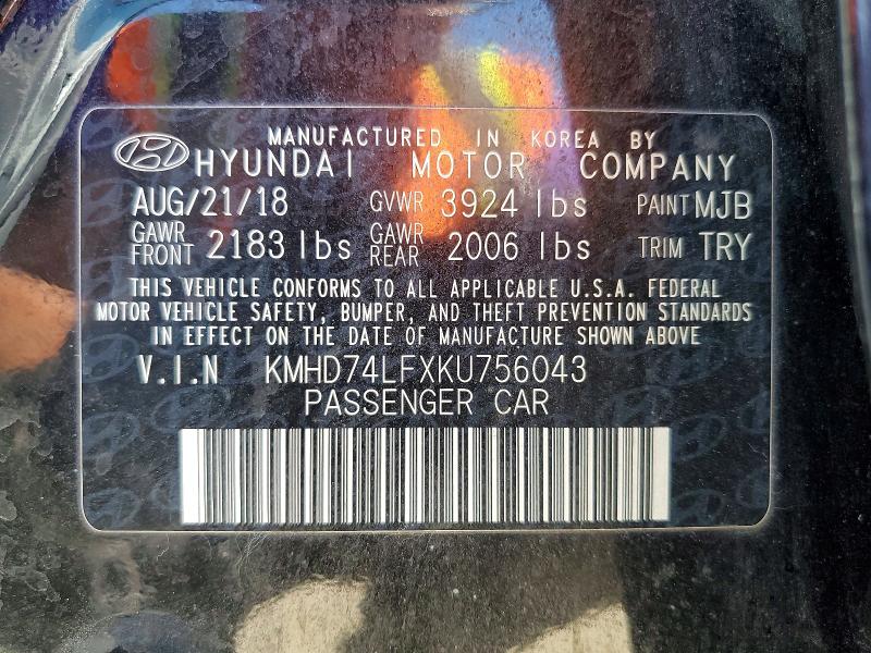 Продажа на аукционе авто 2019 Hyundai Elantra, vin: KMHD74LFXKU756043, номер лота: 56027596