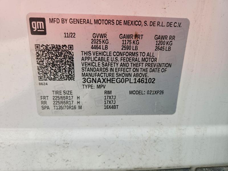 Продаж на аукціоні авто 2023 Chevrolet Equinox, vin: 3GNAXHEG0PL146102, номер лоту: 55769686