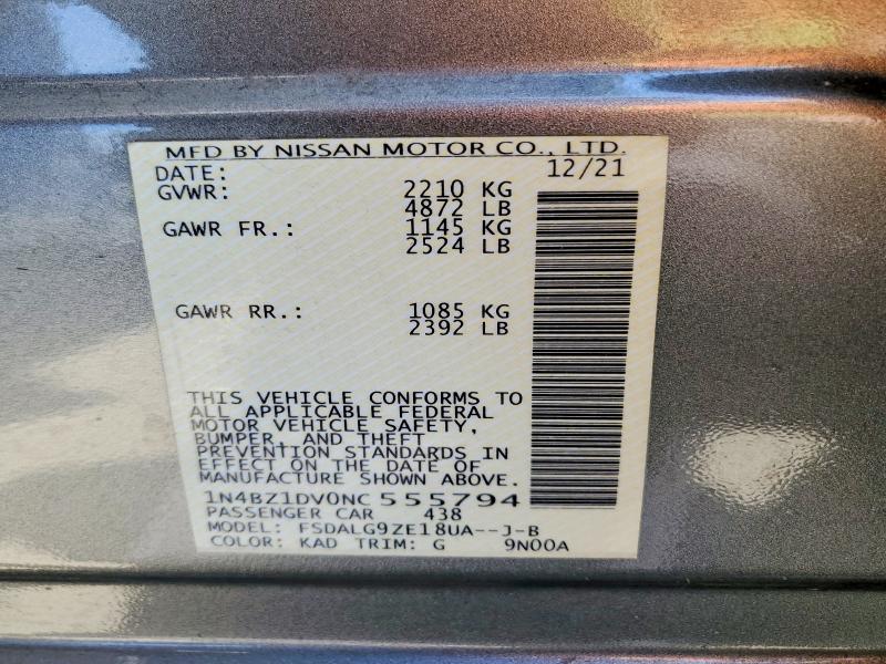 2022 Nissan Leaf მანქანა იყიდება აუქციონზე, vin: 1N4BZ1DV0NC555794, აუქციონის ნომერი: 59076566