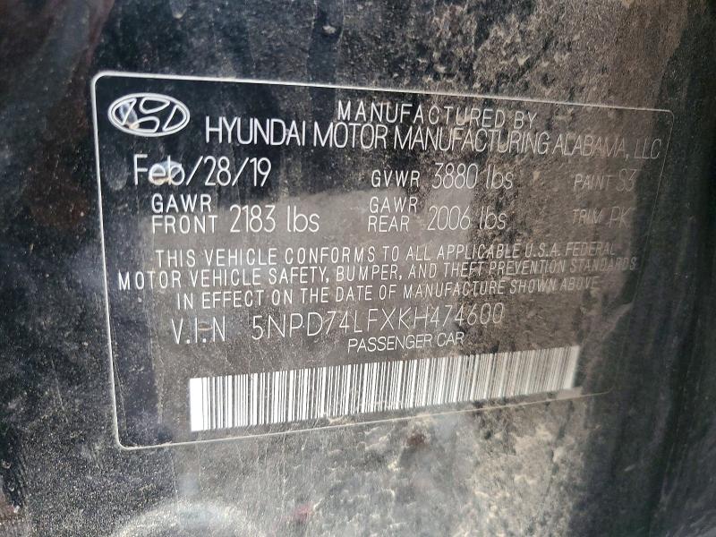 Продаж на аукціоні авто 2019 Hyundai Elantra, vin: 5NPD74LFXKH474600, номер лоту: 58228036