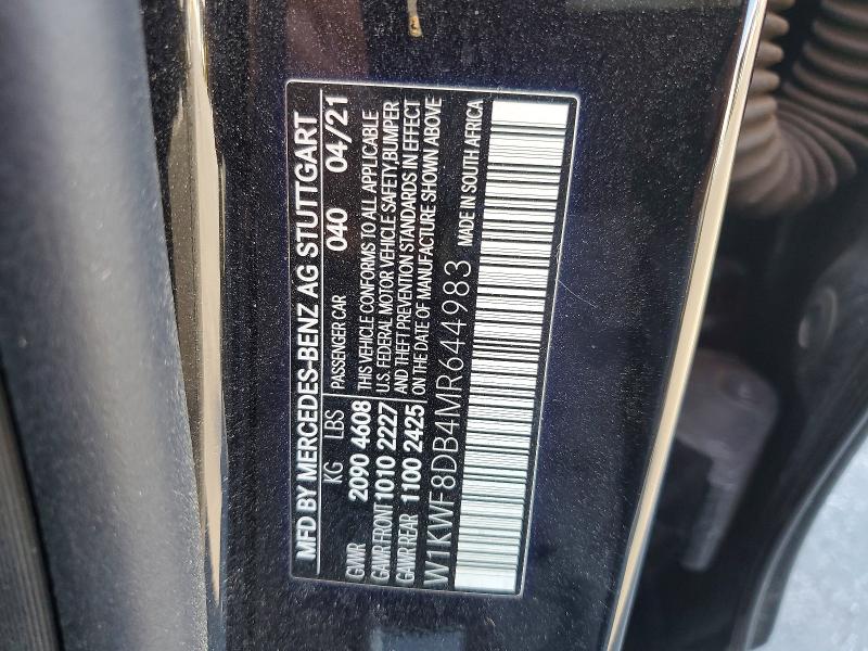 2021 Mercedes-benz C მანქანა იყიდება აუქციონზე, vin: W1KWF8DB4MR644983, აუქციონის ნომერი: 54831606
