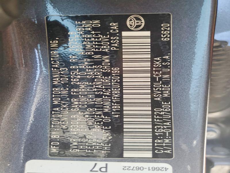 57558276 :رقم المزاد ، 4T1BF1FK8EU750196 vin ، 2014 Toyota Camry مزاد بيع