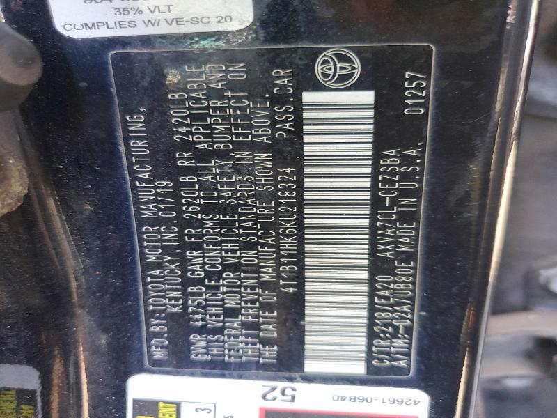 Aukcja sprzedaży 2019 Toyota Camry, vin: 4T1B11HK6KU218324, numer aukcji: 58294676