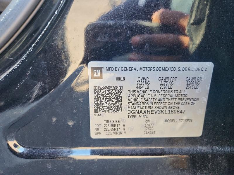 Продаж на аукціоні авто 2019 Chevrolet Equinox, vin: 3GNAXHEV3KL160647, номер лоту: 55774756