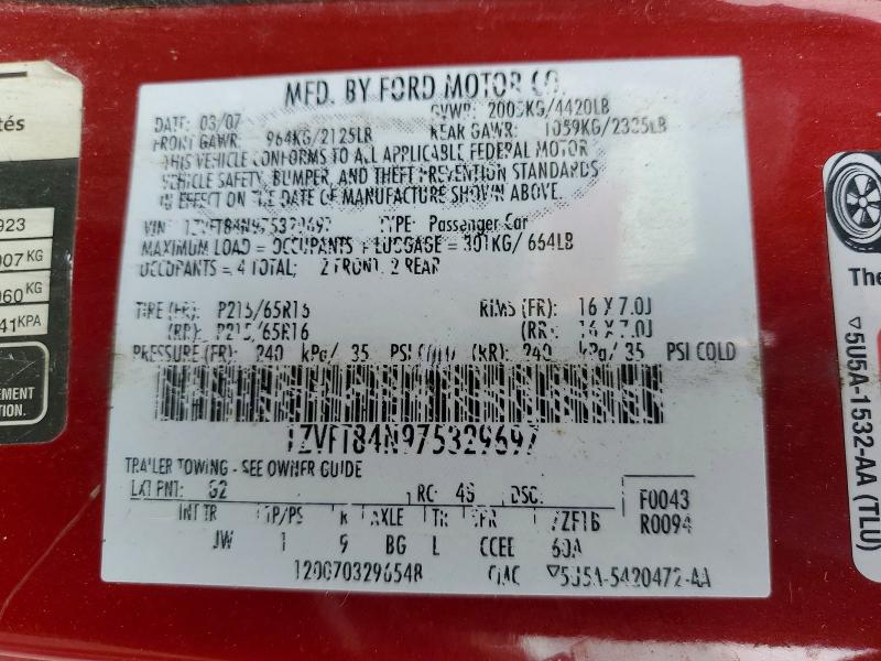 2007 Ford Mustang მანქანა იყიდება აუქციონზე, vin: 1ZVFT84N975329697, აუქციონის ნომერი: 56984636