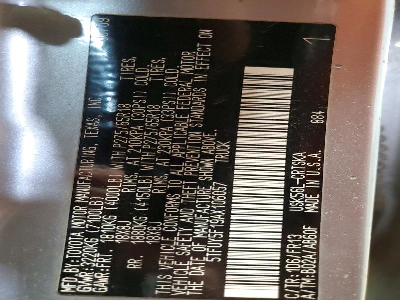 57628176 :رقم المزاد ، 5TFUY5F19AX106057 vin ، 2010 Toyota Tundra مزاد بيع
