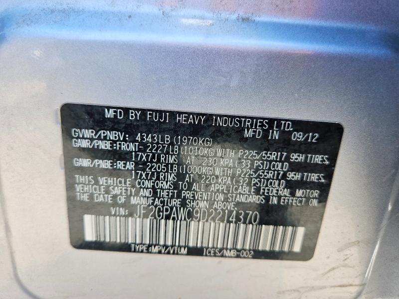 Продажа на аукционе авто 2013 Subaru Xv Crosstrek, vin: JF2GPAWC9D2214370, номер лота: 56838566