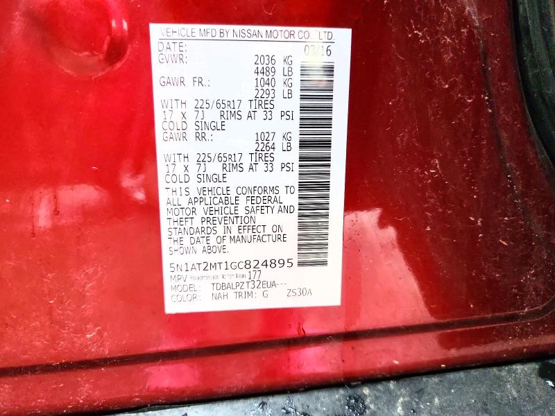 58061226 :رقم المزاد ، 5N1AT2MT1GC824895 vin ، 2016 Nissan Rogue مزاد بيع