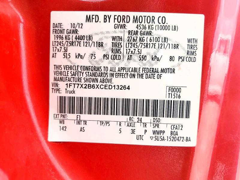 57243196 :رقم المزاد ، 1FT7X2B6XCED13264 vin ، 2012 Ford F250 مزاد بيع