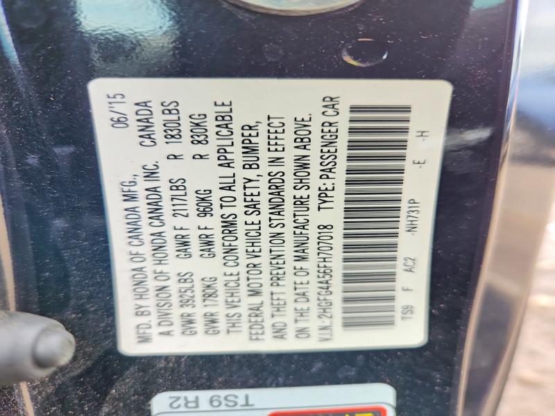 55222896 :رقم المزاد ، 2HGFG4A56FH707018 vin ، 2015 Honda Civic مزاد بيع