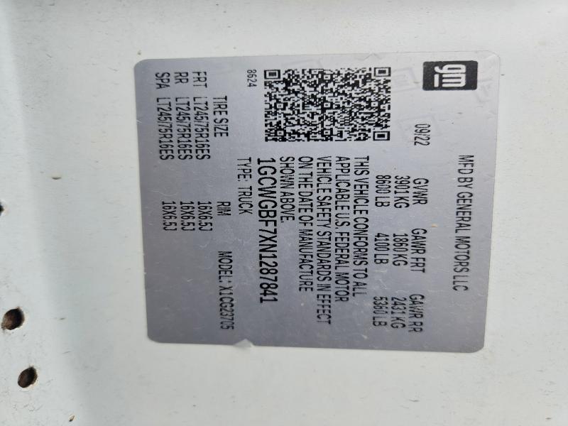 2022 Chevrolet Express G2500 მანქანა იყიდება აუქციონზე, vin: 1GCWGBF7XN1287841, აუქციონის ნომერი: 58037516