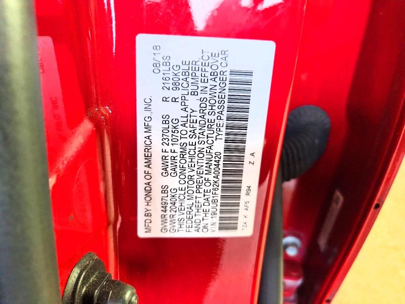 Aukcja sprzedaży 2019 Acura Tlx, vin: 19UUB1F62KA004420, numer aukcji: 57512866