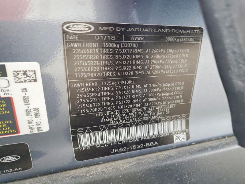 Продажа на аукционе авто 2018 Land Rover Range Rover Sport, vin: SALWR2RV9JA189536, номер лота: 57745626