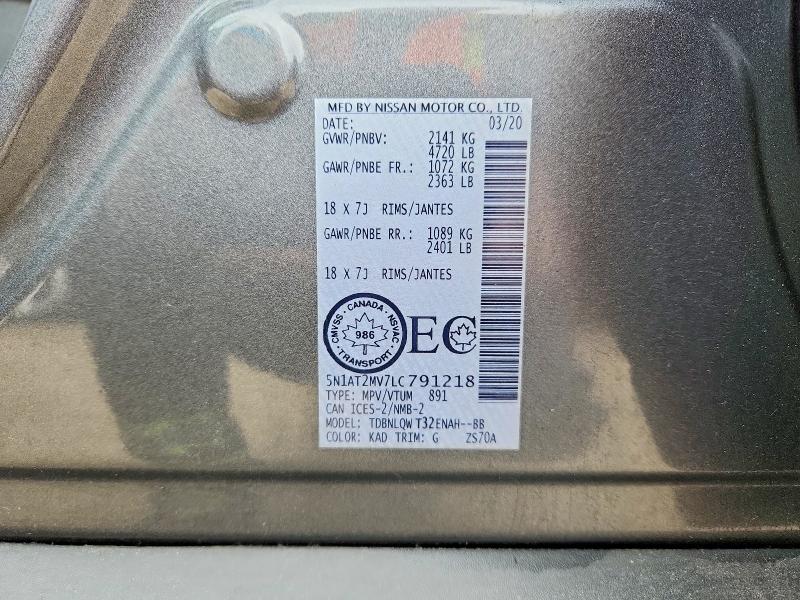 Продажа на аукционе авто 2020 Nissan Rogue, vin: 5N1AT2MV7LC791218, номер лота: 58894776