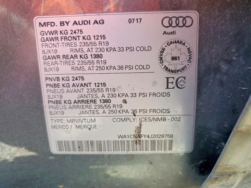 2018 Audi Q5 მანქანა იყიდება აუქციონზე, vin: WA1CNAFY4J2029759, აუქციონის ნომერი: 57447276