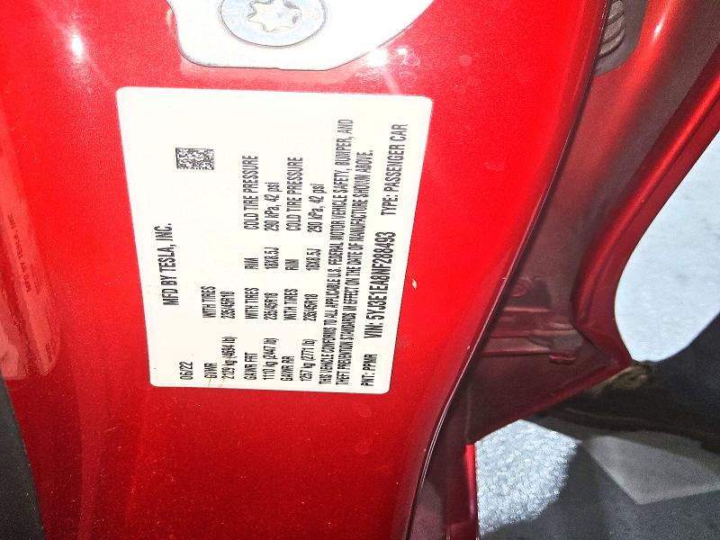 Auction sale of the 2022 Tesla Model 3, vin: 5YJ3E1EA8NF288493, lot number: 58469766