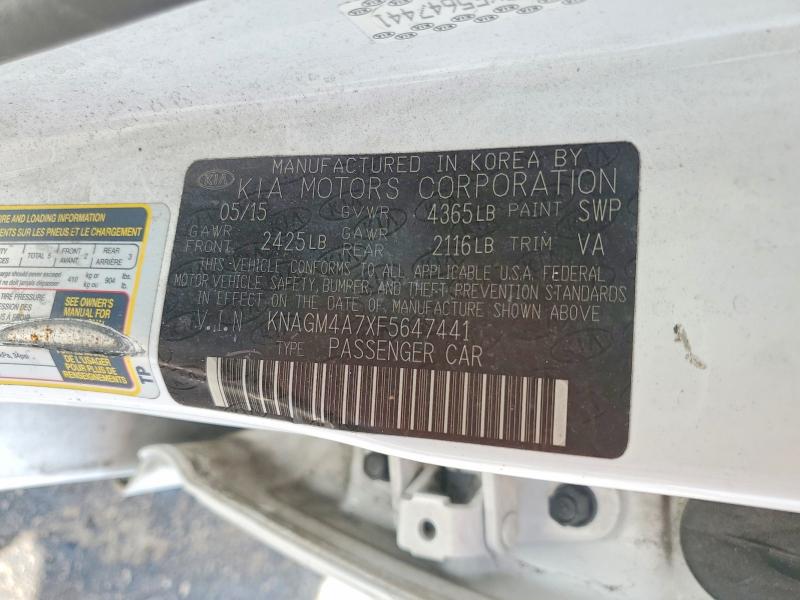 Auction sale of the 2015 Kia Optima, vin: KNAGM4A7XF5647441, lot number: 56957656
