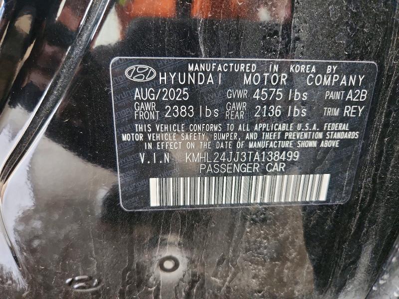 2026 Hyundai Sonata Hybrid მანქანა იყიდება აუქციონზე, vin: KMHL24JJ3TA138499, აუქციონის ნომერი: 55626426