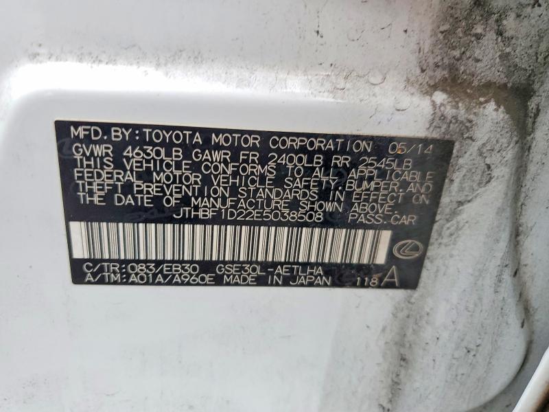 Aukcja sprzedaży 2014 Lexus Is, vin: JTHBF1D22E5038508, numer aukcji: 58815786