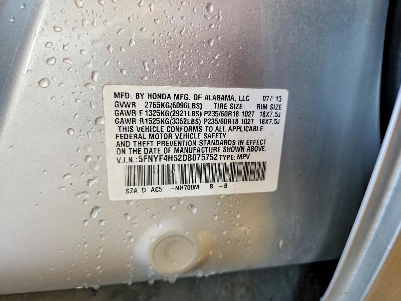 85615545 :رقم المزاد ، 5FNYF4H52DB075752 vin ، 2013 Honda Pilot مزاد بيع