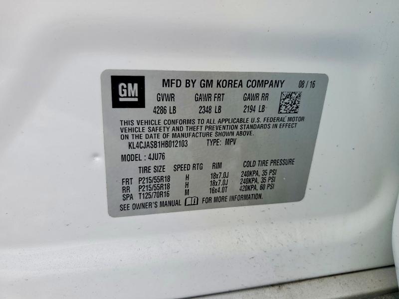Aukcja sprzedaży 2017 Buick Encore, vin: KL4CJASB1HB012103, numer aukcji: 57658776