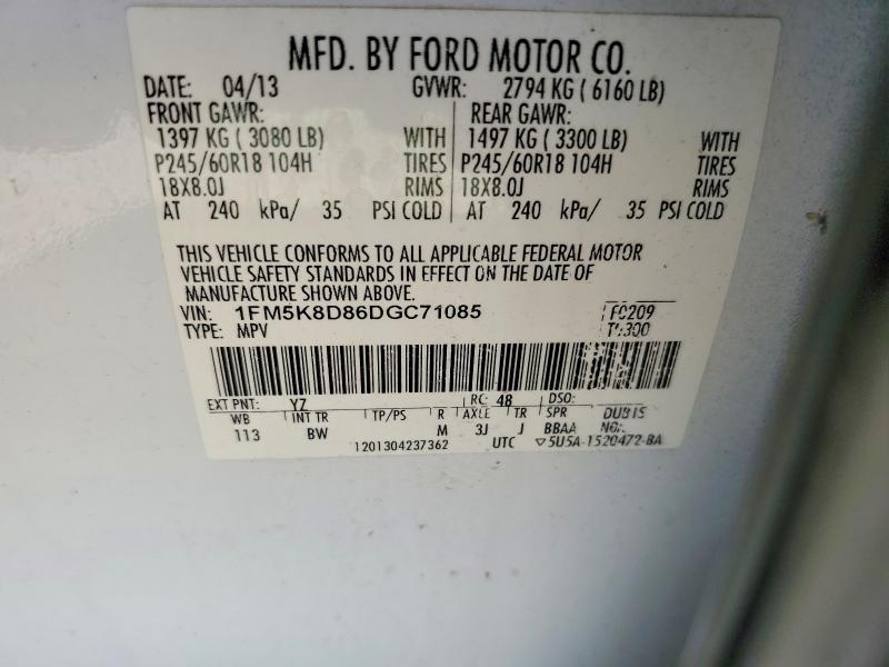 Aukcja sprzedaży 2013 Ford Explorer, vin: 1FM5K8D86DGC71085, numer aukcji: 56744716