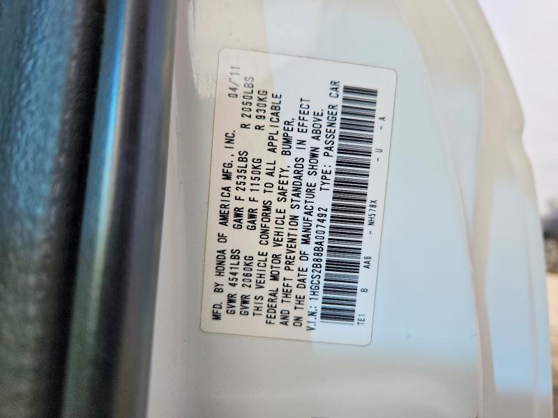 55962966 :رقم المزاد ، 1HGCS2B88BA007492 vin ، 2011 Honda Accord مزاد بيع