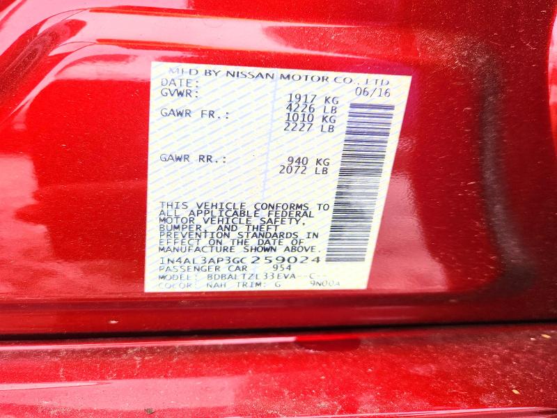 56310816 :رقم المزاد ، 1N4AL3AP3GC259024 vin ، 2016 Nissan Altim A مزاد بيع