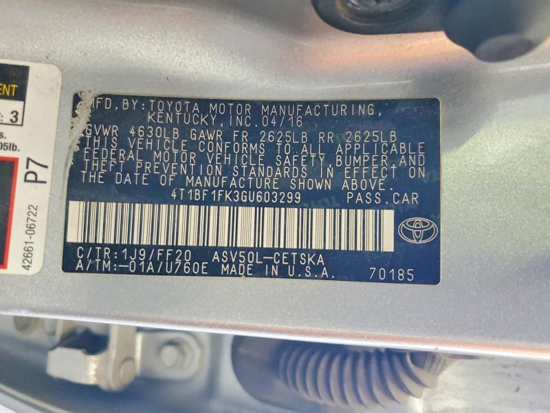 Продажа на аукционе авто 2016 Toyota Camry, vin: 4T1BF1FK3GU603299, номер лота: 57443446