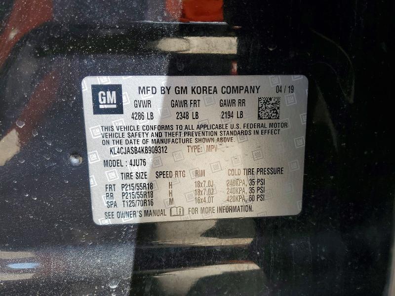 54913716 :رقم المزاد ، KL4CJASB4KB909312 vin ، 2019 Buick Encore مزاد بيع