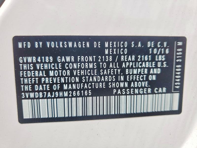 2017 Volkswagen Jetta მანქანა იყიდება აუქციონზე, vin: 3VWDB7AJ9HM266165, აუქციონის ნომერი: 56079196